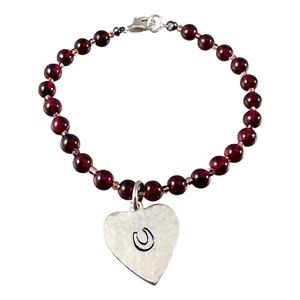Garnet Beaded Horse Shoe Charm Bracelet